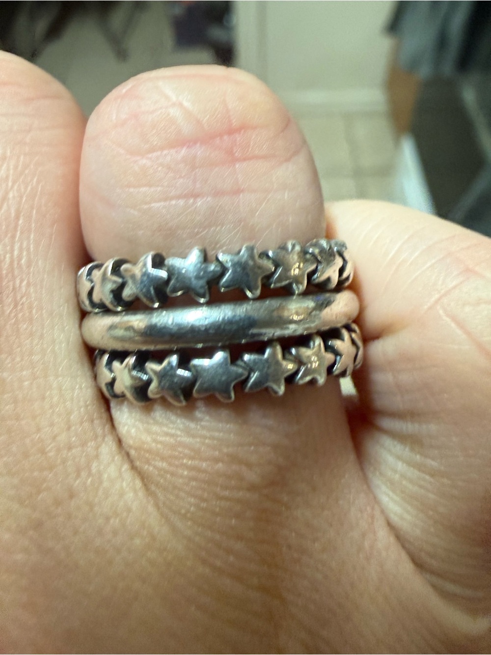 Sterling Silver Star Stackable Ring Set - Silver 925 Size 6